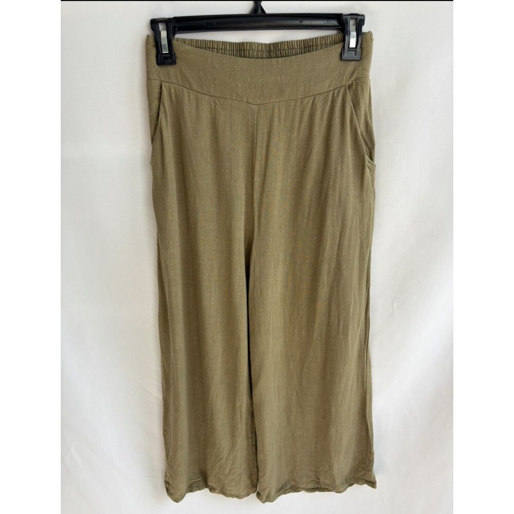 ANRABESS Linen Pants Boho Wide Leg High Waist Lounge Cropped S Lagenlook
